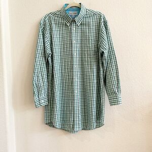 Paul Frederick Mens Dress Shirt 16.5 32 Blue Green 100% Cotton Plaid Button Up